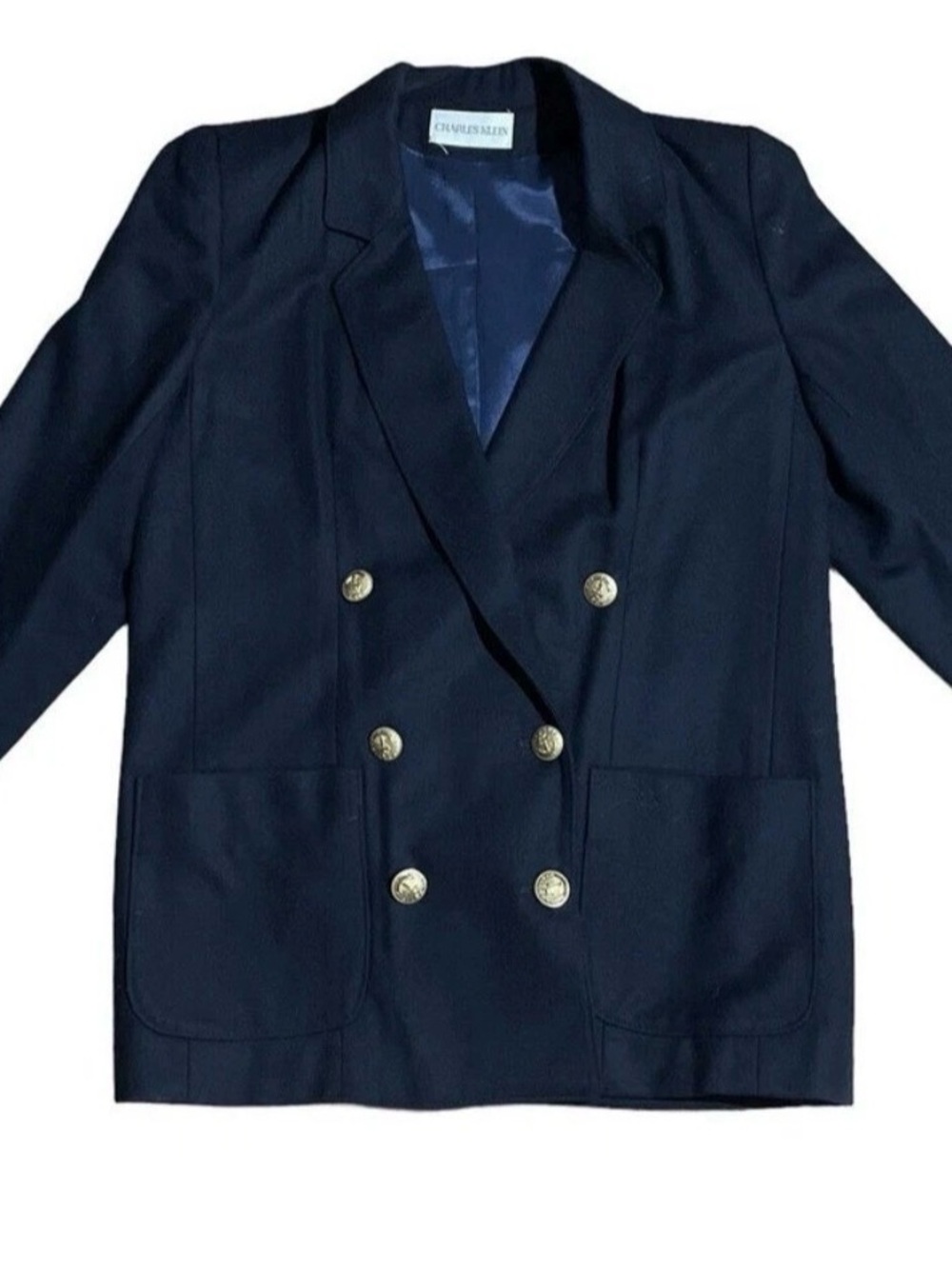womens vintage charles klein wool black double breasted wool coat sz 4 blazer